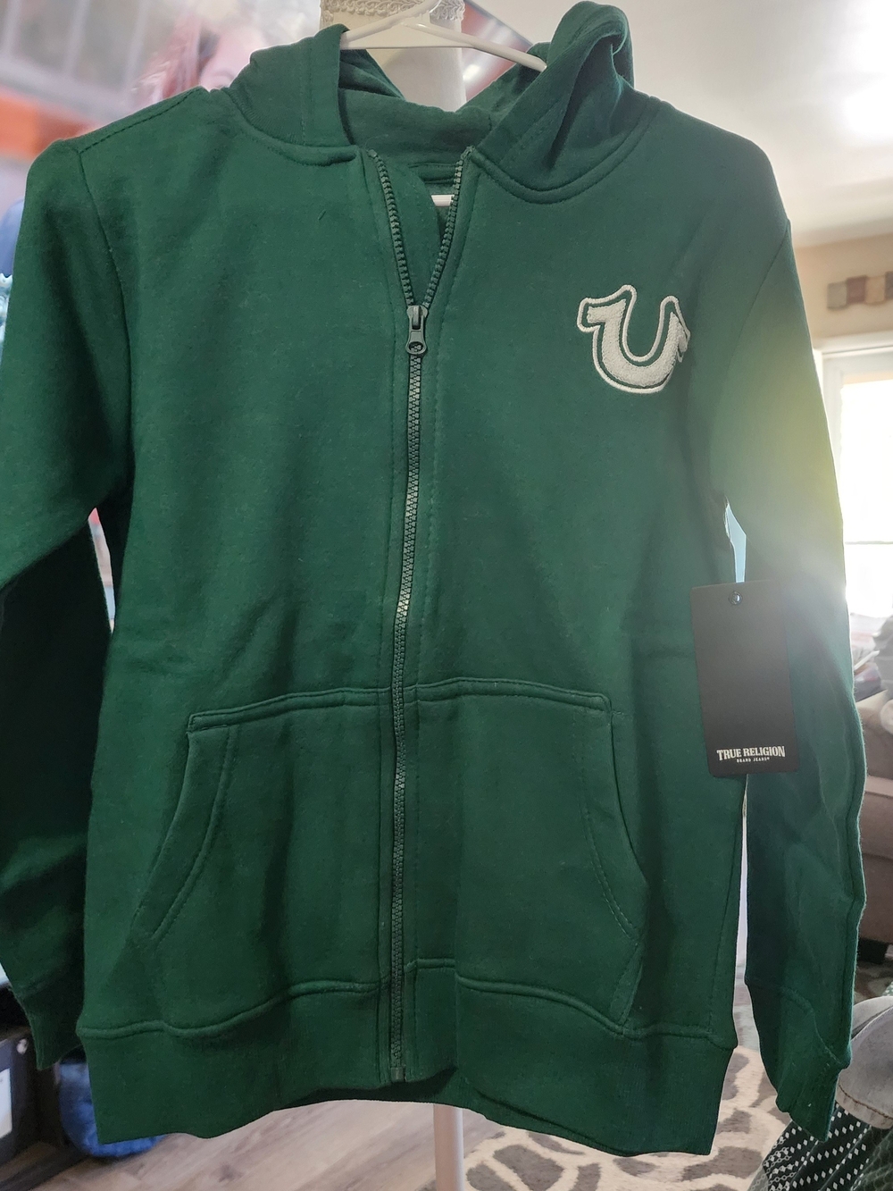 True Religion Kids' Green Zip-Up Hoodie Sz Lrg (14/15) NWT